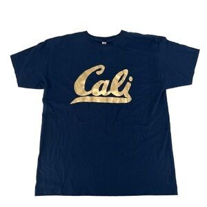 Fruit Of The Loom Blue Gold Cali Print Short Sleeve T-Shirt Size Large Women’s